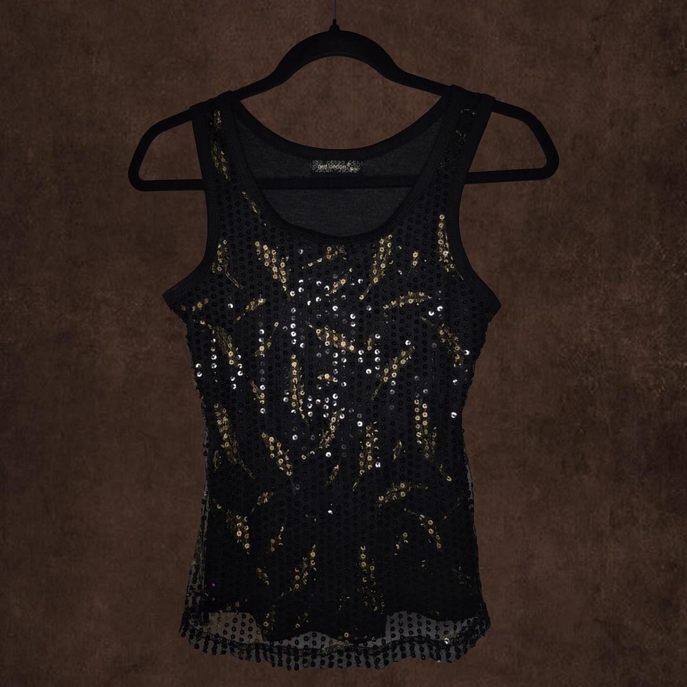 QED London Black & Gold Sequin Tank Top